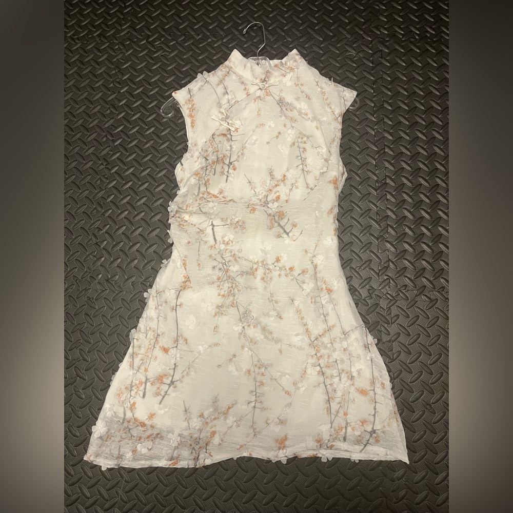 SHEIN White Floral Asian Inspired Mini Dress